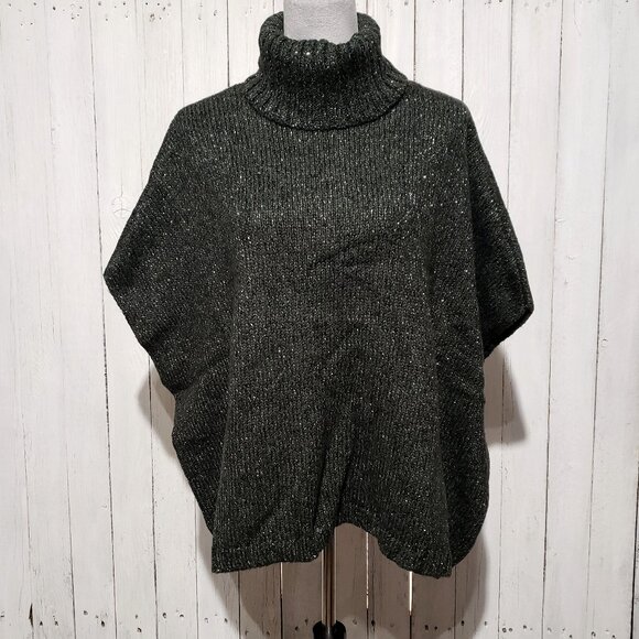 NEW Loft XS S Sweater Green Shimmer Turtleneck Oversized Poncho Metallic Women's - Picture 1 of 6